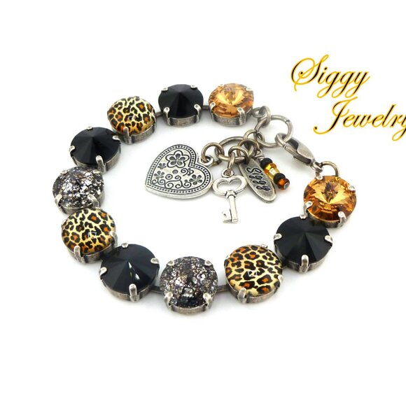 Jungle Glam Bracelet Made with Austrian Crystals and Leopard Color Cabochons - Picture 3 of 6